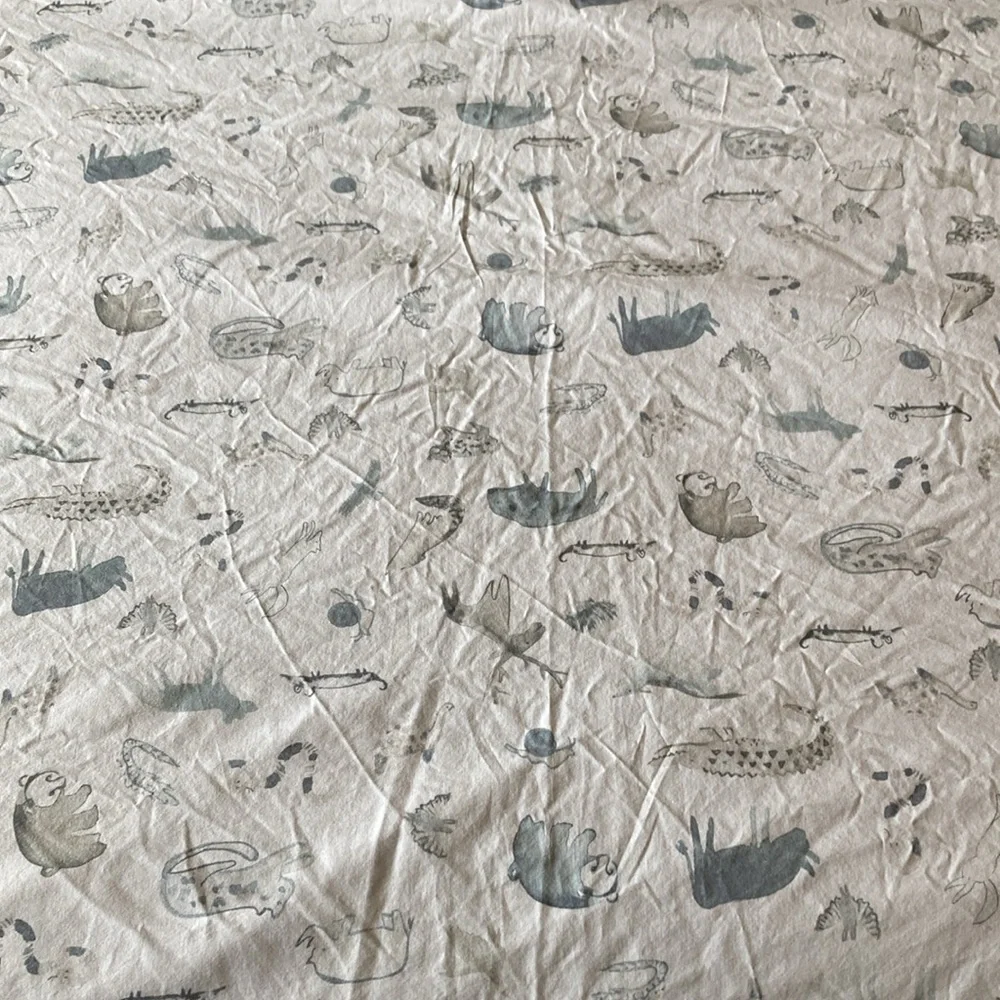 Restoration Hardware Wildlife‎ Washed Percale Top Sheet Full Ocean Grey